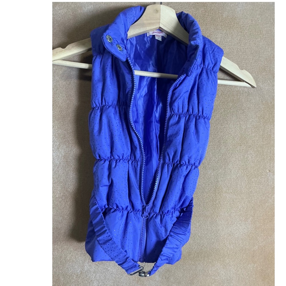Girls‎ Puffer Vest Sparkle Blue Zip Up Belted Size S